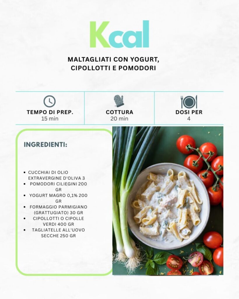 Maltagliati con yogurt, cipollotti e pomodori